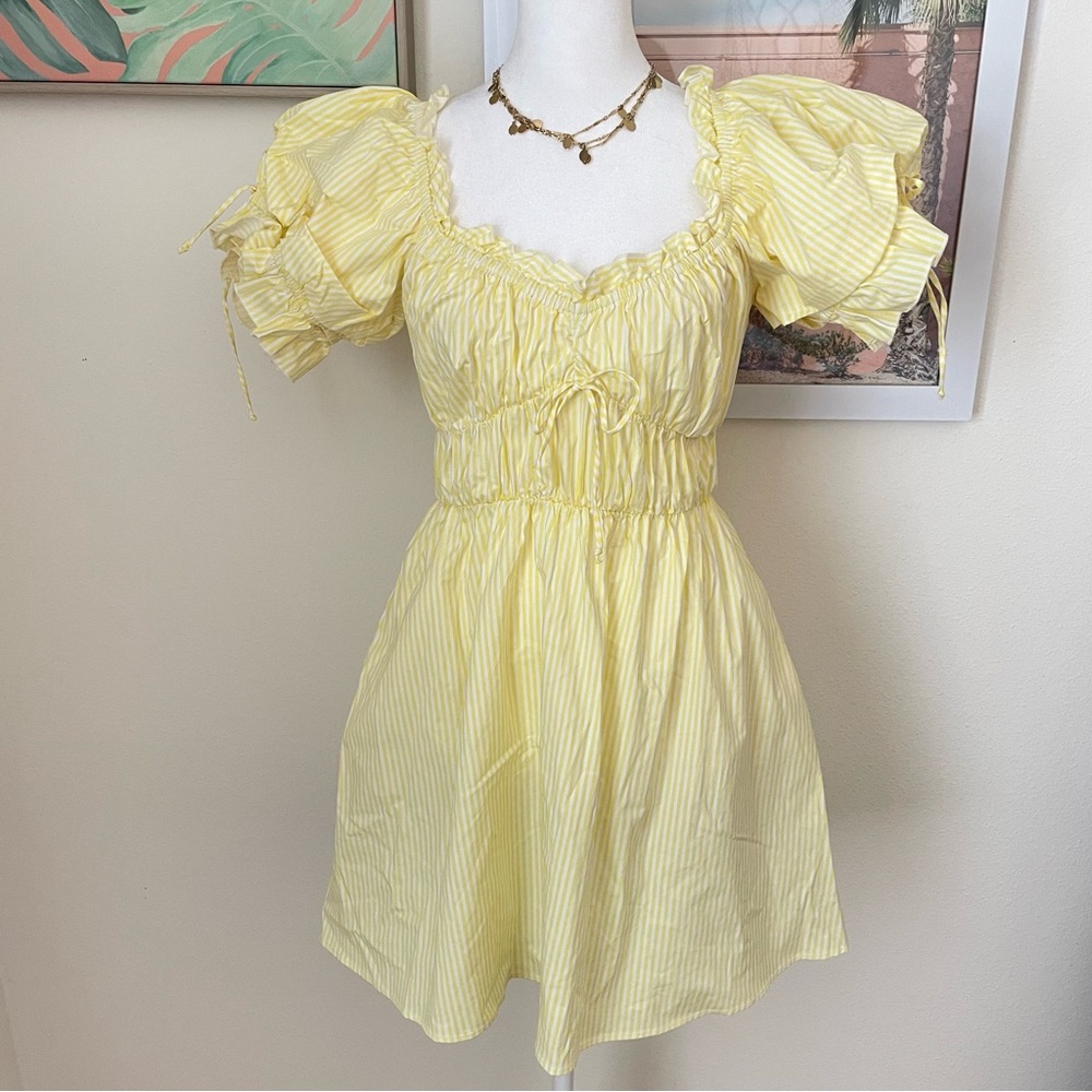 Show Me Your Mumu Sunshine Yellow Puff Sleeve Leigh Mini Dress Small NEW - Picture 3 of 6